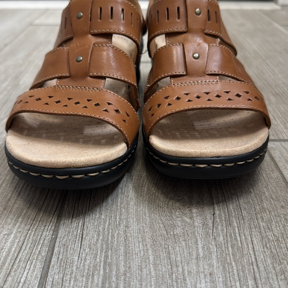 Clarks Lexi Qwin Brown Leather Slingback Sandals Shoes Size 8 Wide - Picture 9 of 15